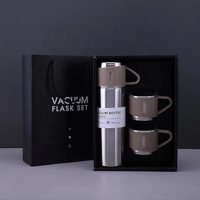 Vacuum Flask Set - Insulated Water Bottle 3 Cups Gift Set
