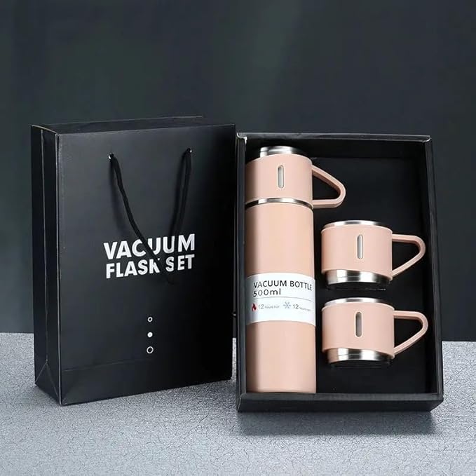 Vacuum Flask Set - Insulated Water Bottle 3 Cups Gift Set