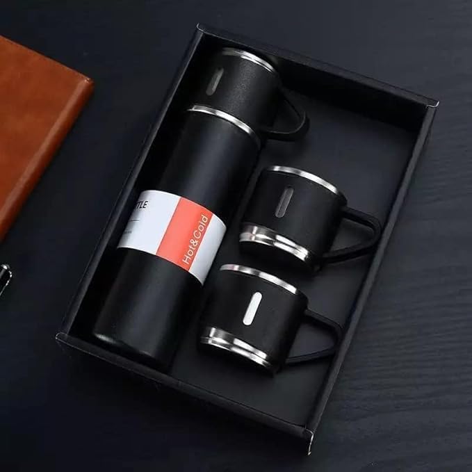 Vacuum Flask Set - Insulated Water Bottle 3 Cups Gift Set