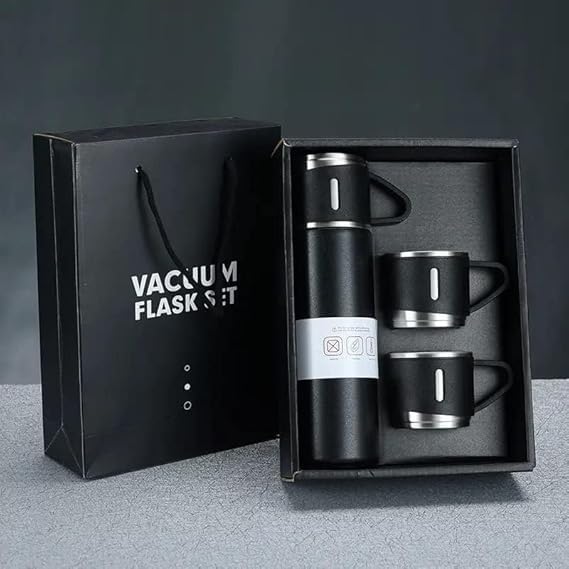 Vacuum Flask Set - Insulated Water Bottle 3 Cups Gift Set