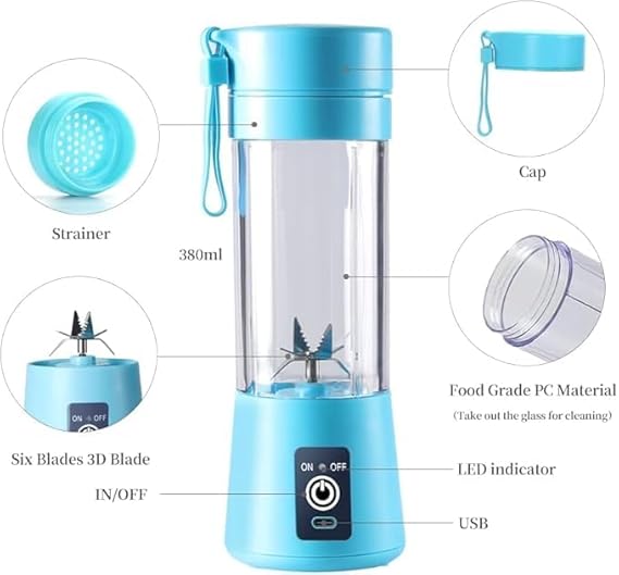 Portable 6 Blade USB Juicer - Electric USB Juice Maker