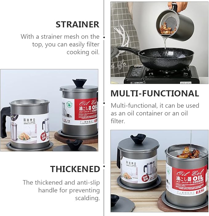 Stainless Steel Oil Storage Pot with Handle And Lid