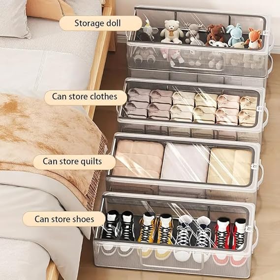 Foldable Transparent Storage Box for Shoes, Toys, Clothes, Books