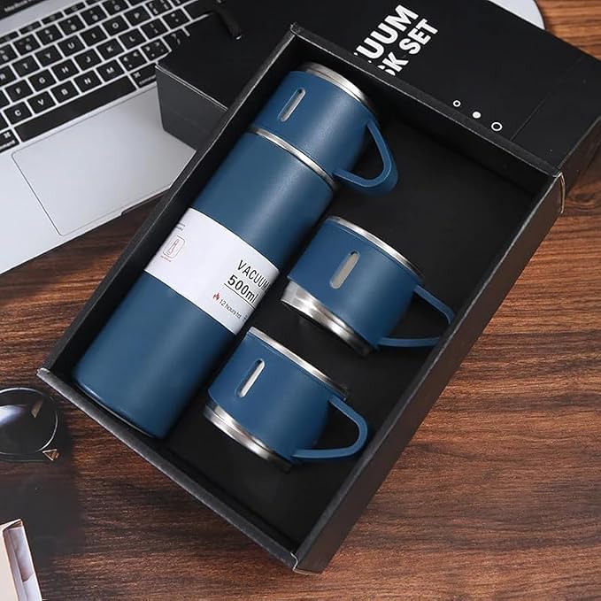 Vacuum Flask Set - Insulated Water Bottle 3 Cups Gift Set