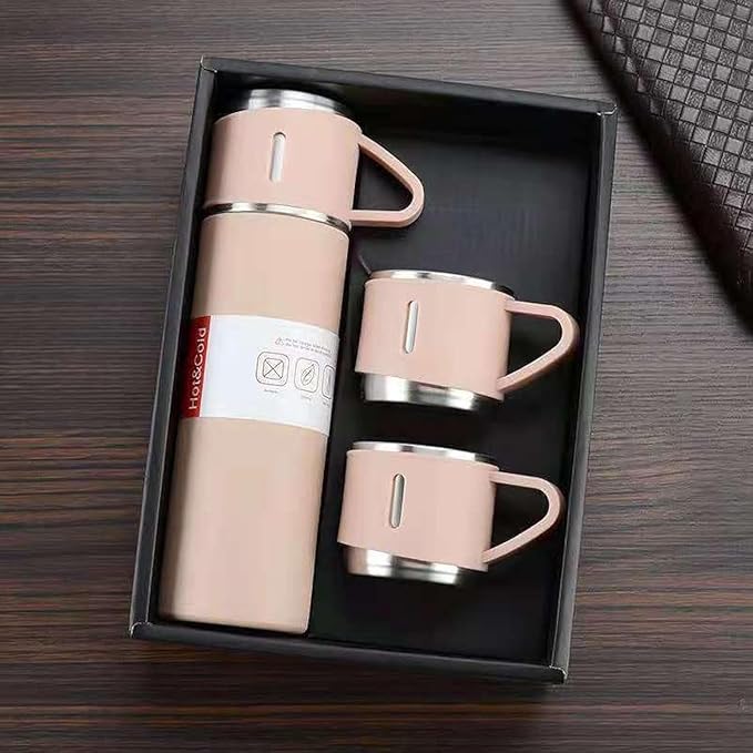 Vacuum Flask Set - Insulated Water Bottle 3 Cups Gift Set