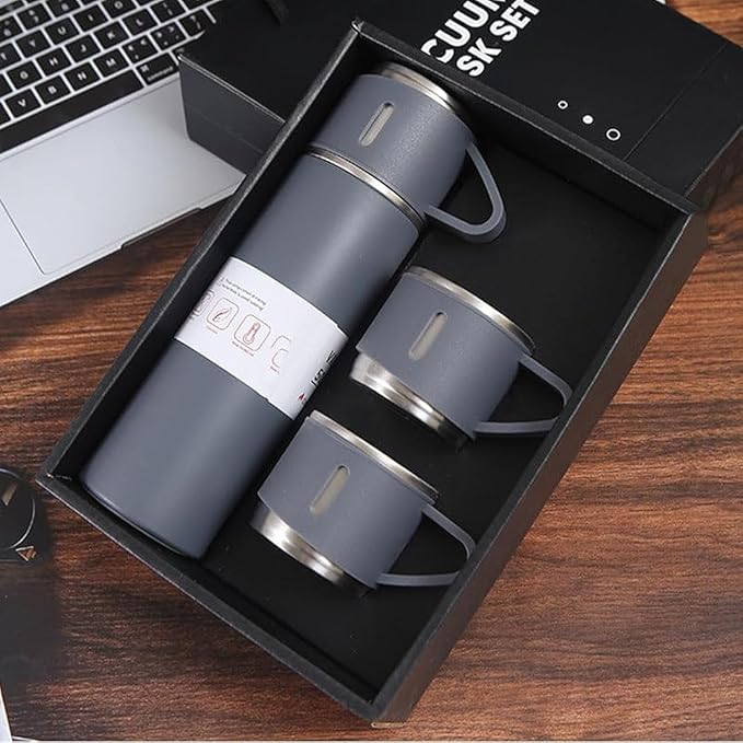 Vacuum Flask Set - Insulated Water Bottle 3 Cups Gift Set