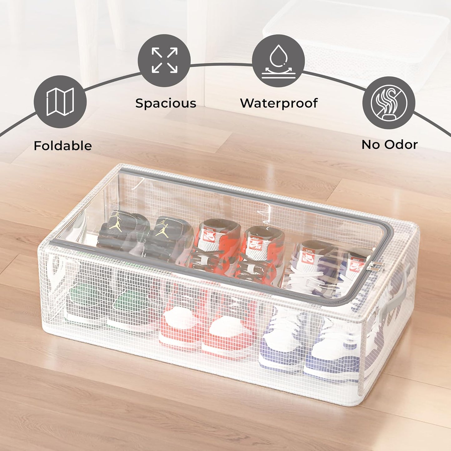 Foldable Transparent Storage Box for Shoes, Toys, Clothes, Books