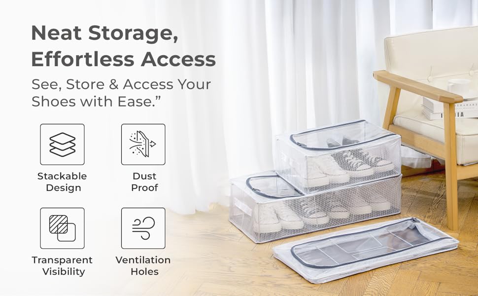 Foldable Transparent Storage Box for Shoes, Toys, Clothes, Books