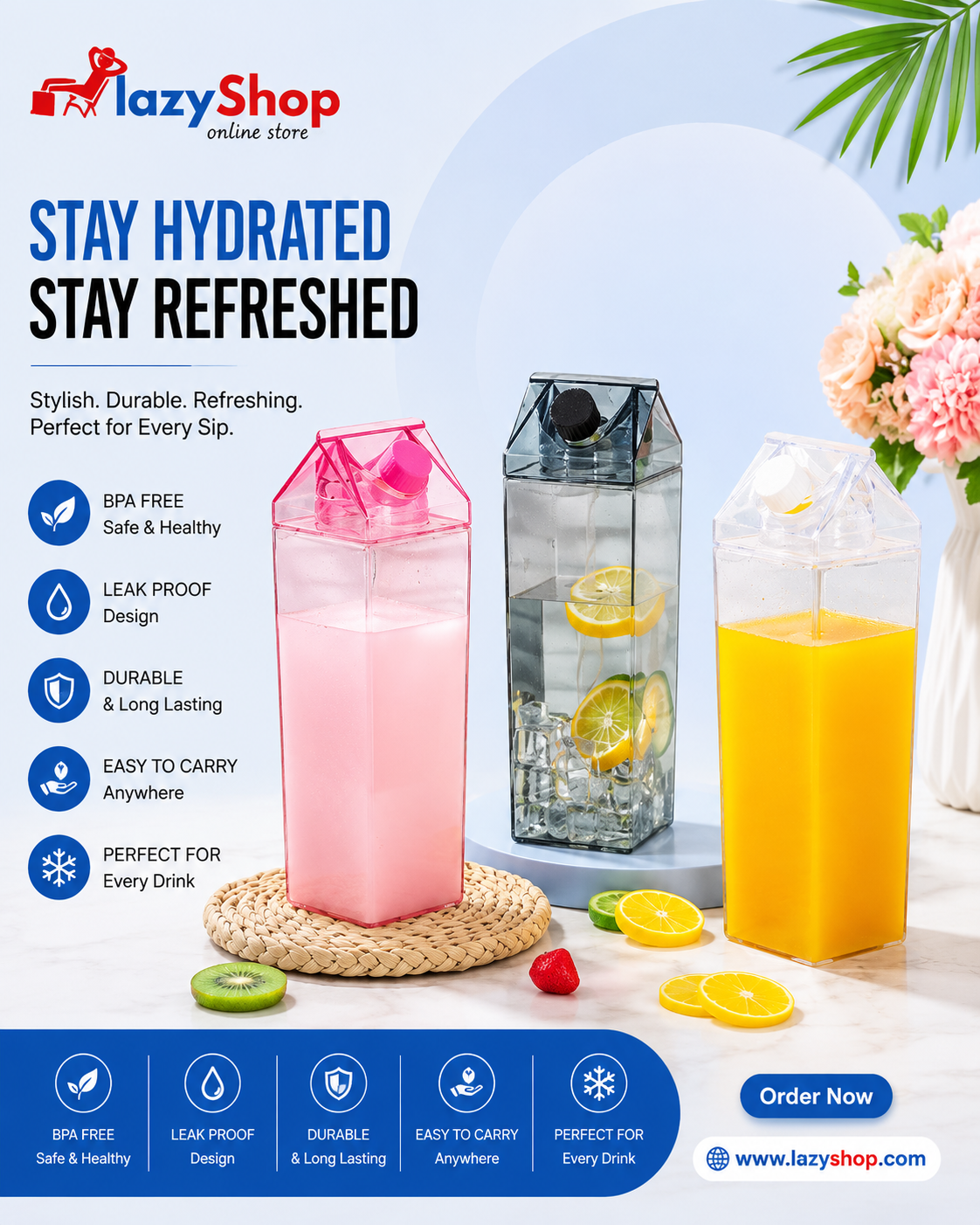 Acrylic Food Grade Milk Bottle (500ML)