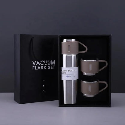 Vacuum Flask Set - Insulated Water Bottle 3 Cups Gift Set