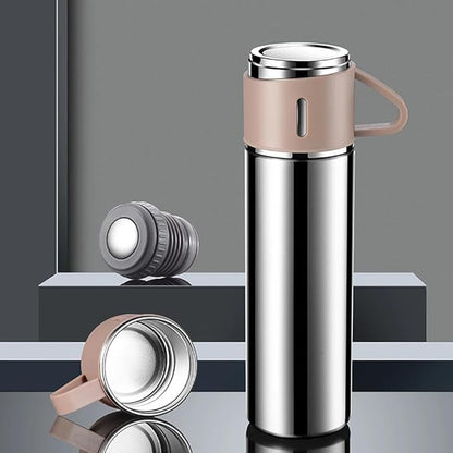 Vacuum Flask Set - Insulated Water Bottle 3 Cups Gift Set