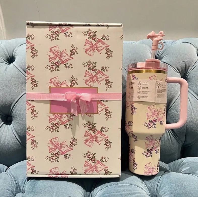 The Stanley X LoveShackFancy Holiday Quencher | 40 OZ - Rosa Beaux Pink