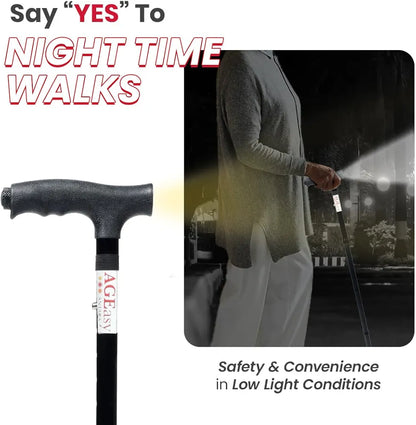 Foldable Walking Stick with 360-Degree Pivoting Quad Base | Adjustable Height, Lightweight Aluminium