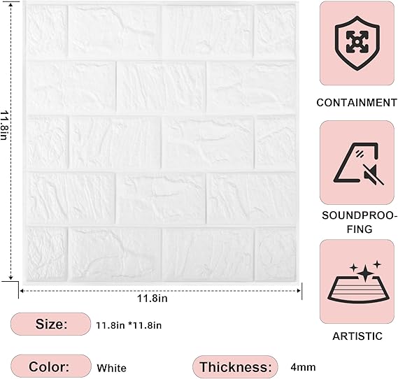 Pack Of 3 3D Brick Wallpaper Peel and Stick