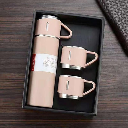 Vacuum Flask Set - Insulated Water Bottle 3 Cups Gift Set