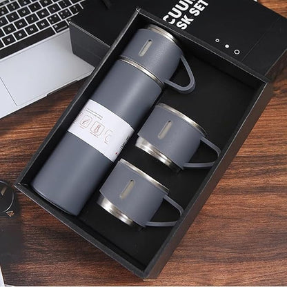 Vacuum Flask Set - Insulated Water Bottle 3 Cups Gift Set