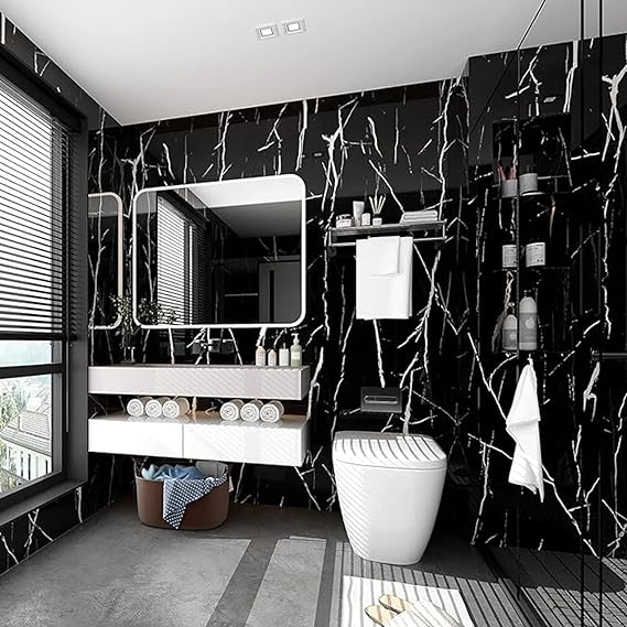 Pack Of 2 Black Marble Wallpaper Peel and Stick Waterproof (60X200)