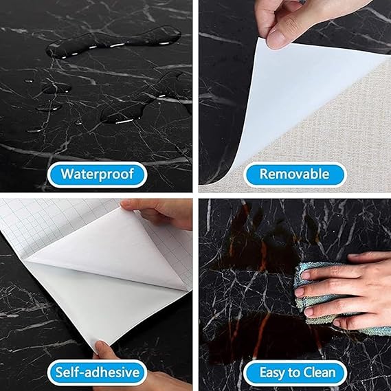 Pack Of 2 Black Marble Wallpaper Peel and Stick Waterproof (60X200)