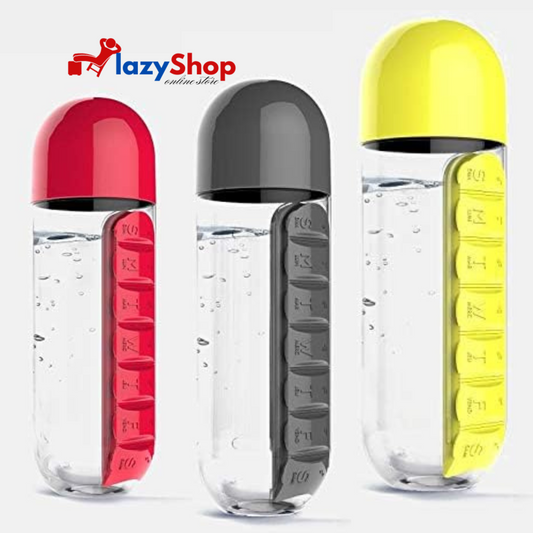 Portable Water Bottle With Pill Box