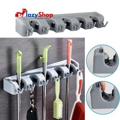 2 in 1 (5 Slot Wall Mounted mop & Broom Hanger)