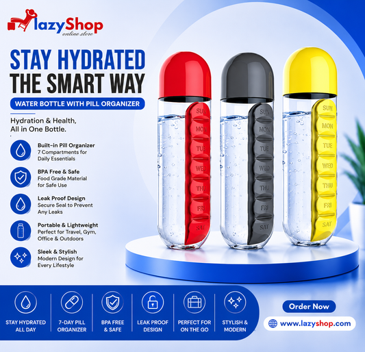 Portable Water Bottle With Pill Box