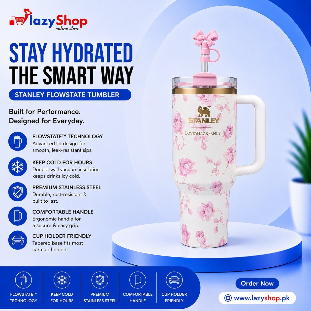 The Stanley X LoveShackFancy Holiday Quencher | 40 OZ - Rosa Beaux Pink