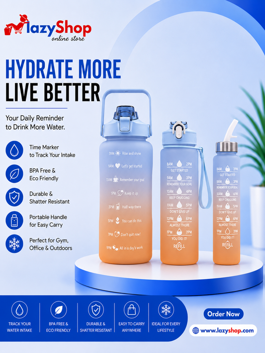 3 Pieces Combo Motivational Water Bottle Set
