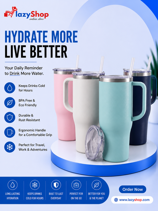 Stainless Steel Water Bottle Tumbler With Handle and Straw