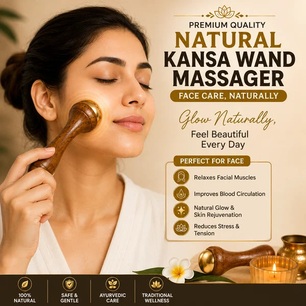 Kansa Facial Massager with Wooden Handle Face Massage Tool