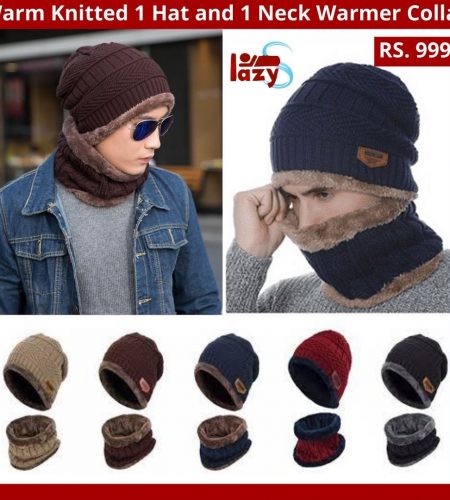 Warm Knitted 1 Hat and 1 Neck Warmer Collar